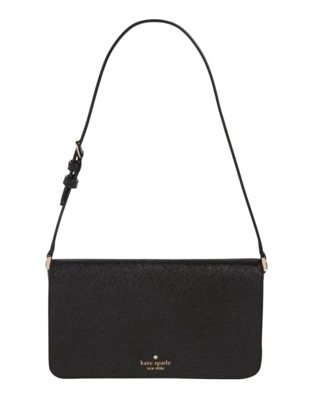 Kate Spade KE595 Tinsel Black Glitter Flap Shoulder Bag NWT $329 Orig Packaging